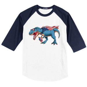 Fourth of July USA American T-Rex Baseball Sleeve Shirt