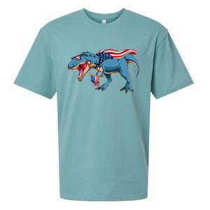 Fourth of July USA American T-Rex Sueded Cloud Jersey T-Shirt