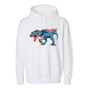 Fourth of July USA American T-Rex Garment-Dyed Fleece Hoodie