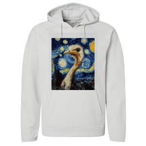 Funny Ostrich Van Gogh Style Starry Night Graphic Performance Fleece Hoodie