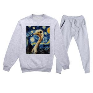 Funny Ostrich Van Gogh Style Starry Night Graphic Premium Crewneck Sweatsuit Set