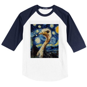 Funny Ostrich Van Gogh Style Starry Night Graphic Baseball Sleeve Shirt