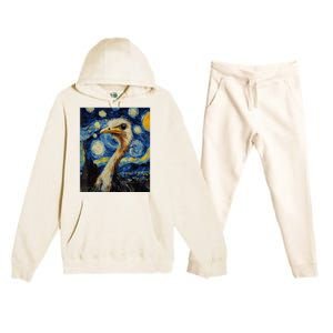 Funny Ostrich Van Gogh Style Starry Night Graphic Premium Hooded Sweatsuit Set