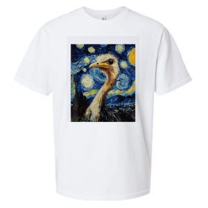 Funny Ostrich Van Gogh Style Starry Night Graphic Sueded Cloud Jersey T-Shirt