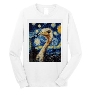 Funny Ostrich Van Gogh Style Starry Night Graphic Long Sleeve Shirt