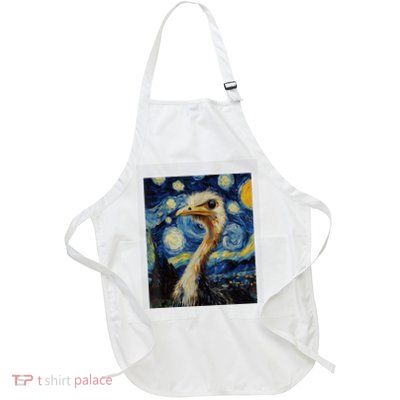 Funny Ostrich Van Gogh Style Starry Night Graphic Full-Length Apron With Pockets
