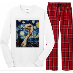 Funny Ostrich Van Gogh Style Starry Night Graphic Long Sleeve Pajama Set