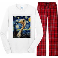 Funny Ostrich Van Gogh Style Starry Night Graphic Long Sleeve Pajama Set