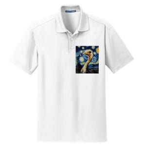 Funny Ostrich Van Gogh Style Starry Night Graphic Dry Zone Grid Polo