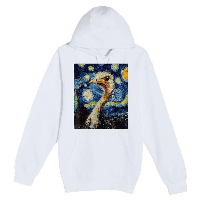 Funny Ostrich Van Gogh Style Starry Night Graphic Premium Pullover Hoodie