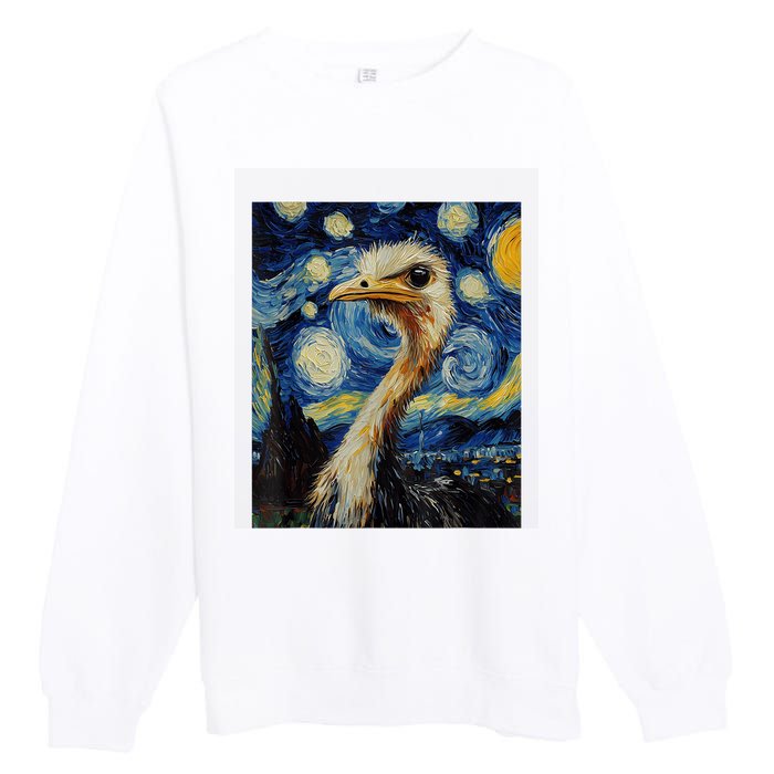 Funny Ostrich Van Gogh Style Starry Night Graphic Premium Crewneck Sweatshirt