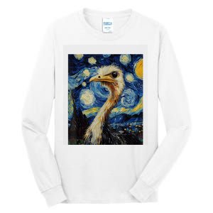 Funny Ostrich Van Gogh Style Starry Night Graphic Tall Long Sleeve T-Shirt