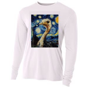 Funny Ostrich Van Gogh Style Starry Night Graphic Cooling Performance Long Sleeve Crew