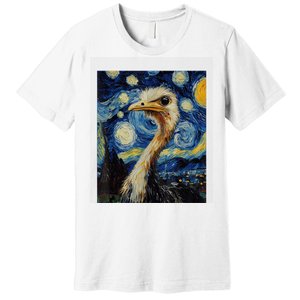 Funny Ostrich Van Gogh Style Starry Night Graphic Premium T-Shirt