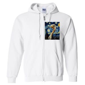 Funny Ostrich Van Gogh Style Starry Night Graphic Full Zip Hoodie