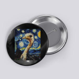 Funny Ostrich Van Gogh Style Starry Night Graphic Button