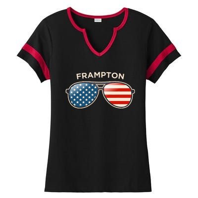 Frampton Oh Vintage Us Flag Sunglasses Ladies Halftime Notch Neck Tee