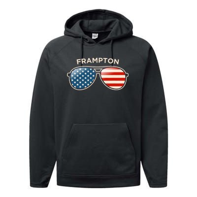 Frampton Oh Vintage Us Flag Sunglasses Performance Fleece Hoodie