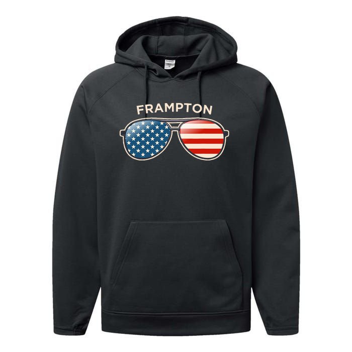 Frampton Oh Vintage Us Flag Sunglasses Performance Fleece Hoodie