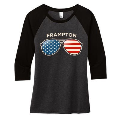 Frampton Oh Vintage Us Flag Sunglasses Women's Tri-Blend 3/4-Sleeve Raglan Shirt