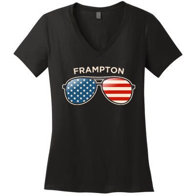 Frampton Oh Vintage Us Flag Sunglasses Women's V-Neck T-Shirt