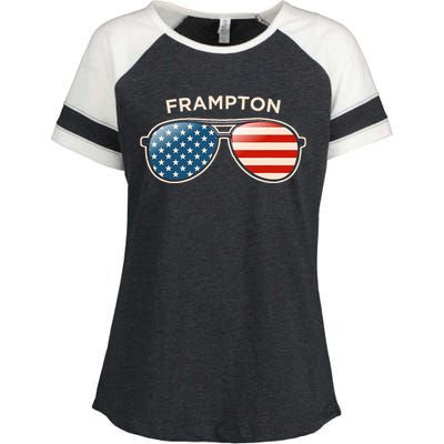 Frampton Oh Vintage Us Flag Sunglasses Enza Ladies Jersey Colorblock Tee