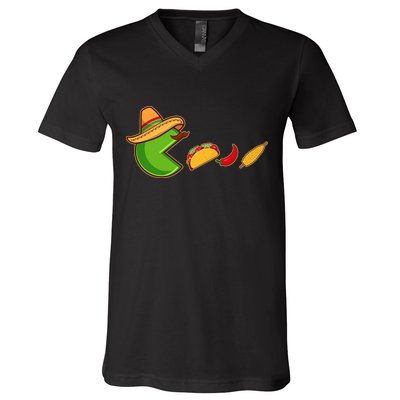 Funny Oldschool Video Game Cinco De Mayo V-Neck T-Shirt