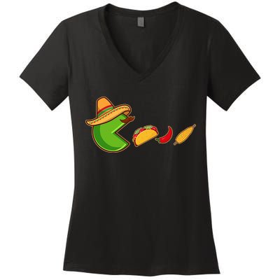 Funny Oldschool Video Game Cinco De Mayo Women's V-Neck T-Shirt