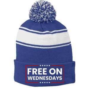 Free On Wednesdays Funny Biden Saying Stripe Pom Pom Beanie