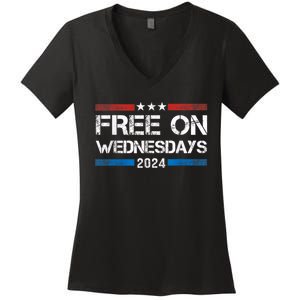 Free On Wednesdays 2024 Election Funny Trump Biden Women's V-Neck T-Shirt