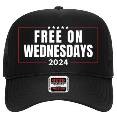 Free On Wednesdays 2024 Election Funny Trump Biden Saying High Crown Mesh Back Trucker Hat