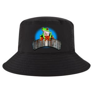 Frog On Wood Panel Cool Comfort Performance Bucket Hat