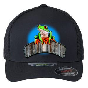 Frog On Wood Panel Flexfit Unipanel Trucker Cap