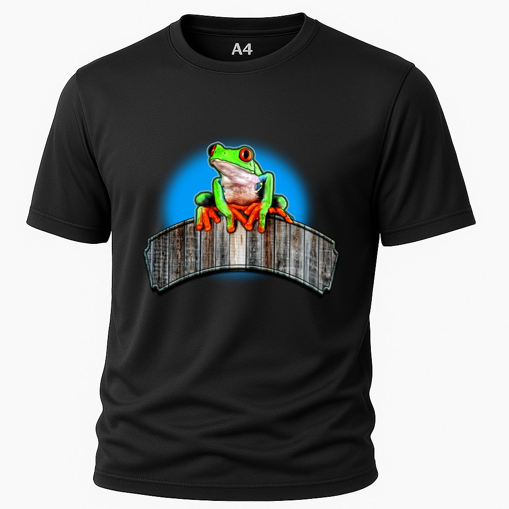 Frog On Wood Panel Cooling Performance Crew T-Shirt