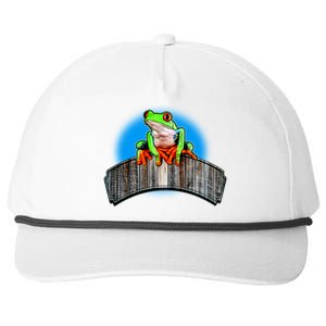 Frog On Wood Panel Snapback Five-Panel Rope Hat