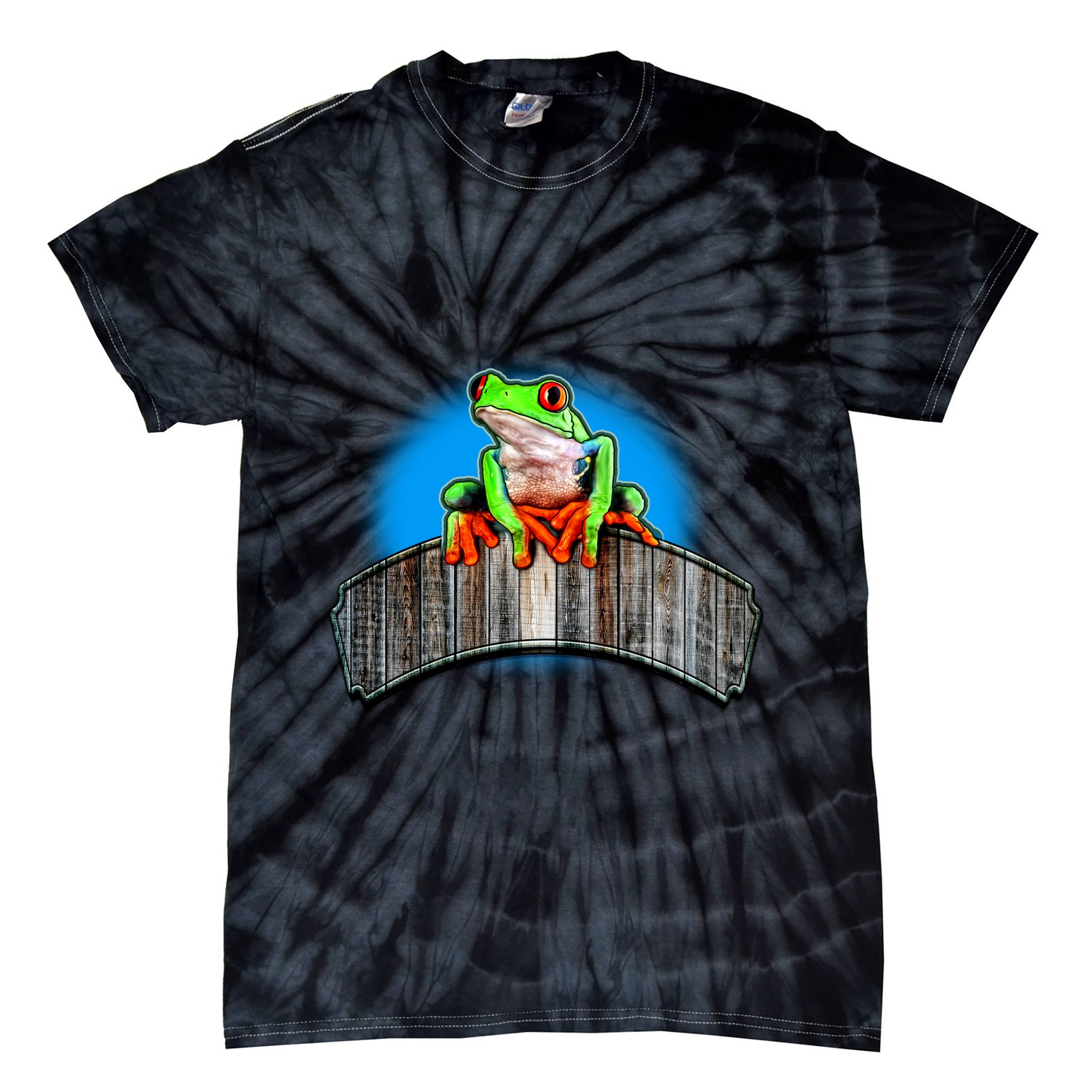 Frog On Wood Panel Tie-Dye T-Shirt
