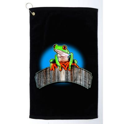 Frog On Wood Panel Golf Towel