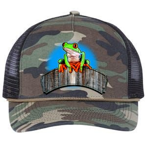 Frog On Wood Panel Retro Rope Trucker Hat Cap