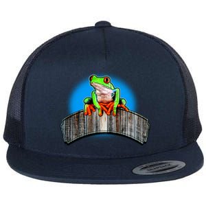 Frog On Wood Panel Flat Bill Trucker Hat