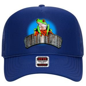 Frog On Wood Panel High Crown Mesh Back Trucker Hat