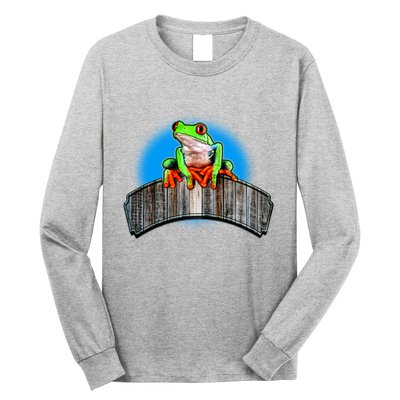 Frog On Wood Panel Long Sleeve Shirt