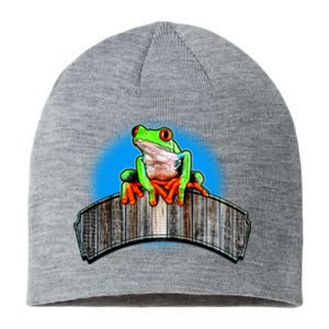 Frog On Wood Panel Sustainable Beanie