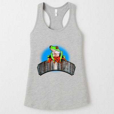Frog On Wood Panel Womens Tank Top