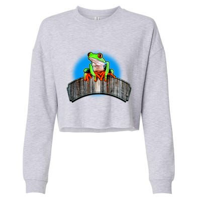 Frog On Wood Panel Cropped Pullover Crew