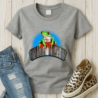 Frog On Wood Panel Womens T-Shirt