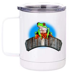 Frog On Wood Panel 12 oz Stainless Steel Tumbler Cup