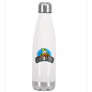 Frog On Wood Panel Stainless Steel Insulated Water Bottle