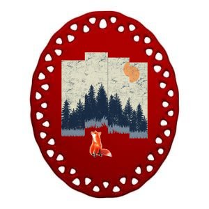 Fox Distorted Forrest  Ceramic Oval Ornament