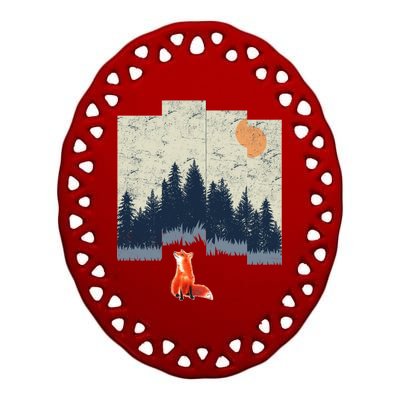 Fox Distorted Forrest  Ceramic Oval Ornament