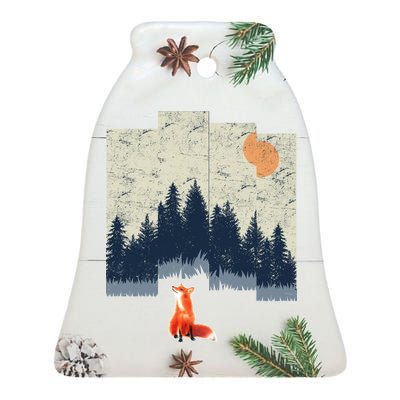 Fox Distorted Forrest  Ceramic Bell Ornament